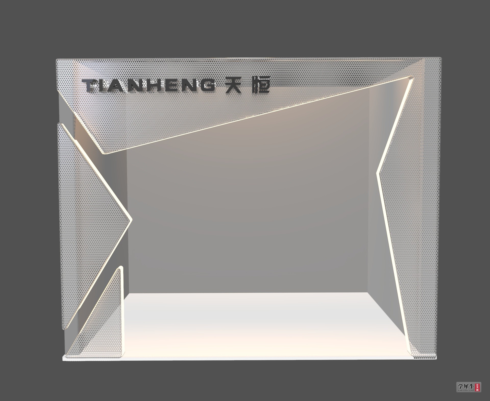 展会门面是实体的，图片中的镂空是KS渲染自带的镂空